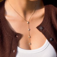 Yori Exquisite White Geometric Cubic Zirconia Y-chain Necklace 18k Golden Pvd Plated Stainless Steel 2026 Basic Jewelry