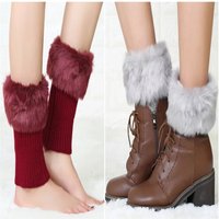Turn-over Fur Trim Leg Warmers Women Winter Warm Boot Cuffs Crochet Thick Toppers Knitted Socks Warm Foot Cover