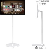 21.5 Inch LCD HDTV Smart Mobile TV Built-in Camera Android 10-point Touch Screen White Portable on Wheels for Home Gym Room