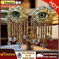 French Vintage Unique Personality Exaggerated Devil's Eye Flash Diamond Pearl Tassel Earrings Light Luxury Earrings