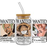 Hotsale One Piece Popular Anime 16oz UV DTF 3D Transfer Cartoon Sticker Wrap Decals For Glass Can Cup Craft DIY Creative