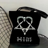 H-Him Ornate Heartagram Storage Bags Canvas Double-Sided Print Shopping Bag Large Capacity Aesthetic Reusable Tote Bag