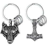 U7 Viking Keychains Norse Viking Hammer Wolf Head Keychain for Men 316LStainless Steel Key Rings Symbol Amulet Jewelry Gift