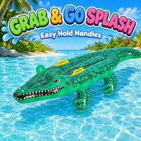 1PC Inflatable Crocodile Ride On Pool Float with Handles, Water Toy Alligator Raft for Beach Pool Summer Fun