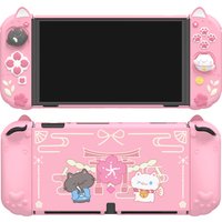 PlayVital Shockproof Protective Case for Nintendo Switch OLED with Extra Stand, Cherry Blossoms Kitten Dockable Hard Shell Cover