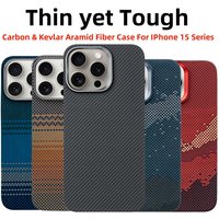 For iPhone 15 Pro Max/iPhone 15 Pro Carbon Case Kevlar 600D Aramid Fiber Ultra Thin Hard Cover Magnetic Black Slim Light Red