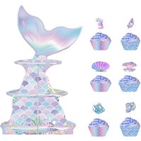 New Mermaid 3 levels Cake Stand Cupcake Stand Birthday Party Decor For Kids Girls Prenatal Party Supplies Under The Sea