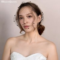 TOPQUEEN VA08 Elegant Retro Black Pearl Birdcage Veil Layer, White Black Headband, Women'S Wedding Pearl Veil