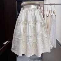 Embroidered Lace Half Skirt Spring 2026 New Style Women's Cotton Elastic Waist Large Flounce Skirt Inner Lined Cotton Blend
