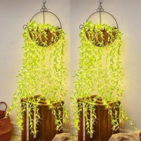 2M Simulation Willow Leaf Plastic 20 Light Always on Battery Box Lamp Decorative Fairy Light String Lights Atmosphere Arrange