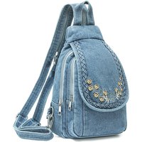 Embroidery Flowers Women Backpack Small Denim Backpacks For Girls Teenagers Female Shoulder Bag Chest Pack Black Bolsa