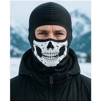 Outdoor Sports Motorcycle Fleece Lined Hood with Skull Print Warm Hat Scarf Set All-in-One Cold Protection Face Mask Outdoors