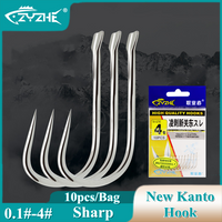 ZYZHE 10pcs/Bag New Kanto Hook 0.1#-4# 8 Sizes Sharp Barbless Hooks High Carbon Steel Freshwater Fishing Hooks Tackle