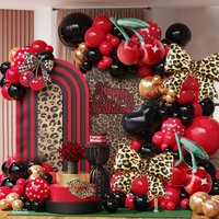 109pcs Leopard Print Bow Cherry Balloon Garland Arch Kit Black Red Latex Balloon Birthday Wedding Party Decor Baby Shower Supply