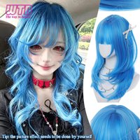 WTB Blue High-Layer Straight Hair Synthetic LOLITA Wig with Bangs Suitable for Women's Daily Wear Holiday Activities and Cosplay