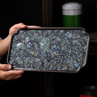 Large Lacquer Electric Wood and Pearl of Pearl Rectangular Tray Household Dry Brewing Tea Tray Enamel Light Luxury Tea Table