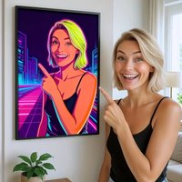 Custom Neon Effect Cartoon Portrait Canvas Printing Personalized Photo Suitable for Family Life Pets Couple Weddings Home Decor