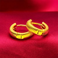 24K Gold Caterpillar Clasp Earrings, AU999 Pure-Trendy Playful Style, Body Texture + Light Refraction, Ear Luxury Dynamic Accent