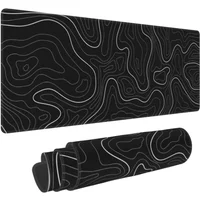Topographic Contour Black Gaming Mouse Pad Large Deskmat NonSlip Rubber Stitched Edge Keyboard Mousepad for Office Home and Game
