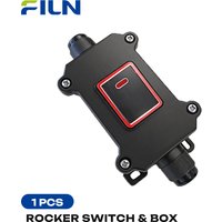 FILN Heavy Duty 30A Rocker Switch with Box Aluminum Face Waterproof 12V 24V 110V 220V Inline LED Switch for Marine Outdoor