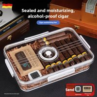 Cigar Humidor with Transparent Seal, Moisture-Proof, Humidified Cedar Wood Layers, Dual-layer Lock & Carry Tobacco