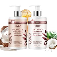 GSWP Coconut Oil Vitamin E Shampoo and Conditioner Set deeply nourishes hair, leaving it smooth, shiny, and frizz-free.