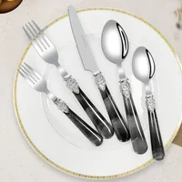 20/30pcs Flatware Set Stainless Steel Plastics Marbling Handle Cutlery Tableware Knife Fork Spoon Dishwasher Safe Dinnerware