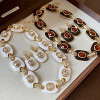 Oil-dripping oval patchwork necklace earrings set