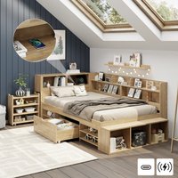 Children's bed, Single Bed-3ft(90*190cm), single bed, multifunctional children's bed with drawers, bookcase and storage cupboard