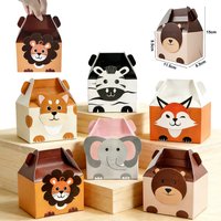10pcs Cartoon Animals Cake Baking Bags Paper Candy Cookie Box Lion Elephant Fox Dog Bear Gift Boxes Kids Birthday Party Supplies