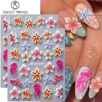 2pcs Embossed Floral Nail Stickers Spring Summer Colorful Lily Petal Starfish Design Adhesive Nail Decal DIY Manicure Decoration