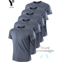 Round Neck T-Shirt 5Pcs Ultra-Light Men's Gray Quick-Drying Breathable Sweat-Absorbent Shirt for Fitness Gym and Running