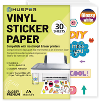 30 Sheets A4 Glossy White Vinyl Sticker Paper Self-Adhesive Waterproof for Inkjet Printer DIY Crafts Labels & Decals