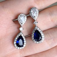 Huitan Classic Water Drop Cubic Zirconia Earrings for Women Luxury Inlay Blue/White Brilliant CZ Elegant Female Accessories Gift