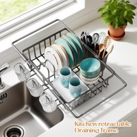 Kitchen Retractable Dish Drying Rack Home Sink Dish Storage Rack Stainless Steel Dish Drainer Kitchen Supplies
