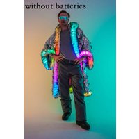New LED Faux Fur Coat For Men With Hat Comfort Thickened Winter Coat Multi-scene Personalized Sequined LED Stage Ball Costume