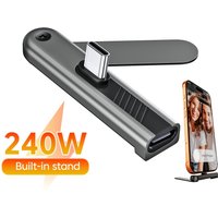2 In 1 Foldable Phone Stand USB Type C To Type C Adapter 240W Fast Charging Data 90 Degree Connector USB C To C 360° Rotatable