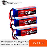 SUNPADOW 3S Lipo Battery 11.1V 25C 40C 60C 2250mAh with XT60 Plug for RC Airplane Aircraft Quadcopter Helicopter Drone FPV Model