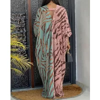 2026 Summer New Fashionable Casual Loose Color Blocked Abstract Printed V-Neck Bat Sleeve Open Back Loose Slimming Long Dress