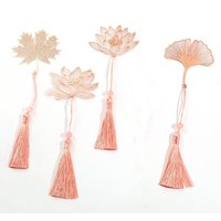 Pink Flower Metal Hollow Bookmarks Vintage Pendant Apricot Leaf Lotus Rose Bookmark Gifts Student Book Marks Stationery