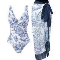 Ruched Fashion Swimsuit Women 2025 One Piece Swimwear With Sarong Wrap Skirt Female Bathers Bathing Swimming Bodysuit Beachwear