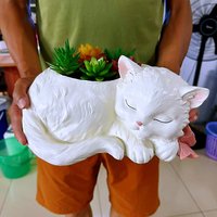 Large silicone mold pink bow cat flowerpot juicy DIY production resin concrete vase cactus silicone mold