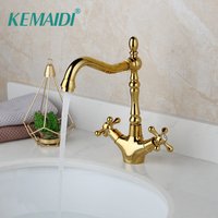KEMAIDI Golden Bathroom Basin Sink Faucet 360 Swivel Spout for Bathroom and Kitchen Dual Handles Hot Cold Water Mixer Tap