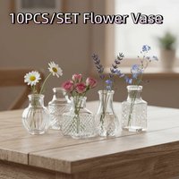 10PCS/SET Retro Relief Mini Glass Vase European Style Decorative Small Vase Set Crystal Clear Elegant Flower Vase