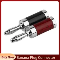 4mm Banana Plug Connectors Male Audio Connector Jack With Screw Rhodium Plated Carbon Fiber Shell For Amplifier Mixer Black Red