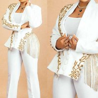 Gorgeous Tassel Women Suits 2 Pieces Office Ladies Work Jacket Blazers Crystals Beadeds Fit Business Party Customized