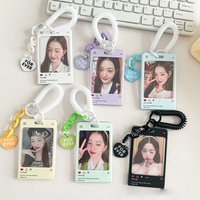 Kpop Idol Photo Card Holder Keychain Women Bank/ID/Bus Card Cover Ins Protective Case Acrylic Heart Pendant Anti-lost Keyring