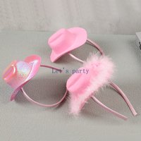 1Pcs Pink Cowgirl Hat Tiara Headband Cowboy Caps for Western Cowgirl Theme Birthday Wedding Bachelorette Hen Party Decoration
