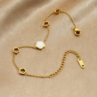 White Shell Inlay Hollow Flower Series Bracelet Women 316L Stainless Steel Classic Non-Fading Party Jewelry Gift