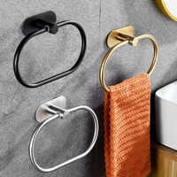 Stainless Steel Self-Adhesive Towel Holder Bathroom Towel Rack, Hand Towel Hanger Ring and Bar for Kitchen Storage Accessories